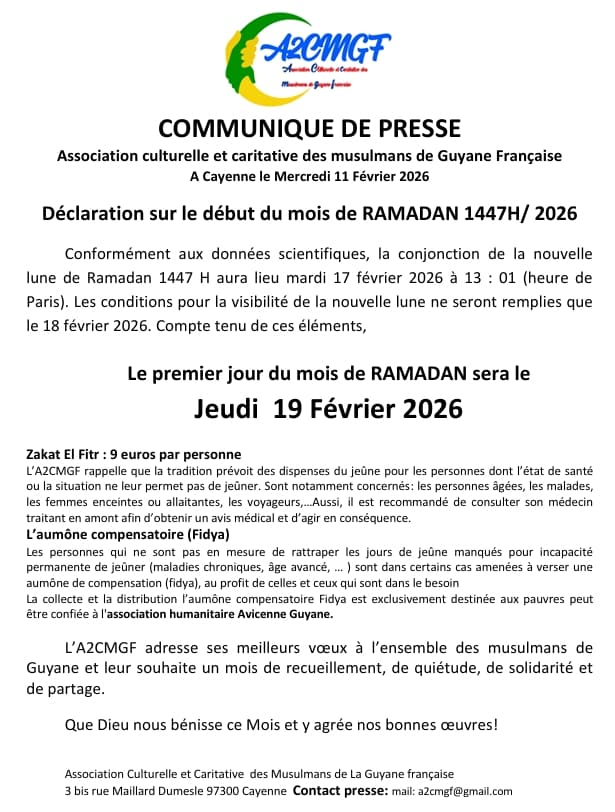 1ᵉʳ jour RAMADAN jeudi 19 février